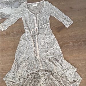 Joyfolie Cream Lace High Low Cardigan/Duster